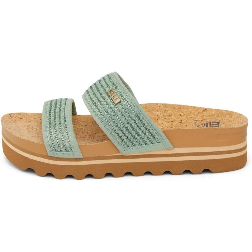 Womens Slide Sandal Frosty Raffia Open Toe Slip-on Hi Platform Heel Double Strap